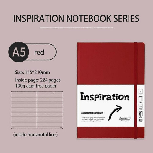 (A, Red) A5 Hardback Lined Notebook Ruled Notepad Notes Diary Book Customizable Notebook js