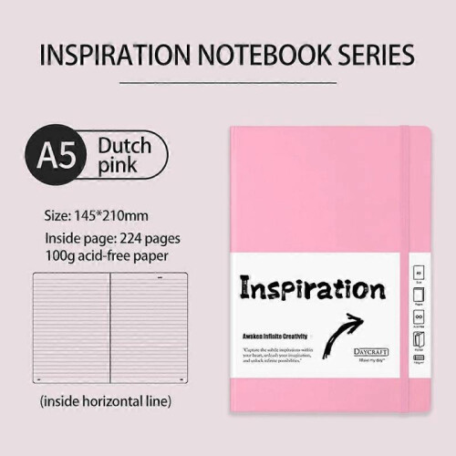 (A, Pink) A5 Hardback Lined Notebook Ruled Notepad Notes Diary Book Customizable Notebook js