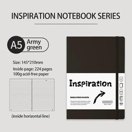 (A, Green) A5 Hardback Lined Notebook Ruled Notepad Notes Diary Book Customizable Notebook js