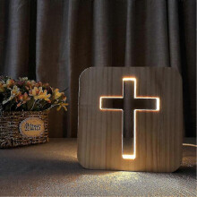 Cross Bedside Lamp Craft Table Lamp Wooden Led Night Light New