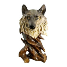 Wolf Figurine Wolf Bust Handcarved Wolf Animal Statue Faux Taxidermy Mountain Wildlife Sculpture js