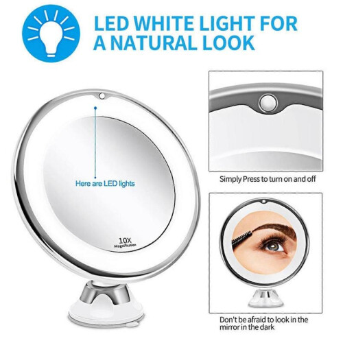(AB90C Charging-Touch) 10X AB90 Magnification Makeup Mirror With LED Single Sided Portable Rotatable NEW 2