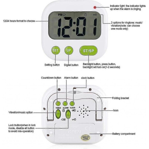 Alarm Clock Digital Lcd Vibration Clock Battery Operated Modern Portable Timer Clock Fg 1