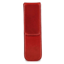 (Red) 2-Slot Handmade Genuine Leather Pen Case Office Pencil Holder Pens Organizer Bag NEW