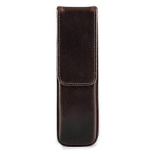 (Brown) 2-Slot Handmade Genuine Leather Pen Case Office Pencil Holder Pens Organizer Bag NEW