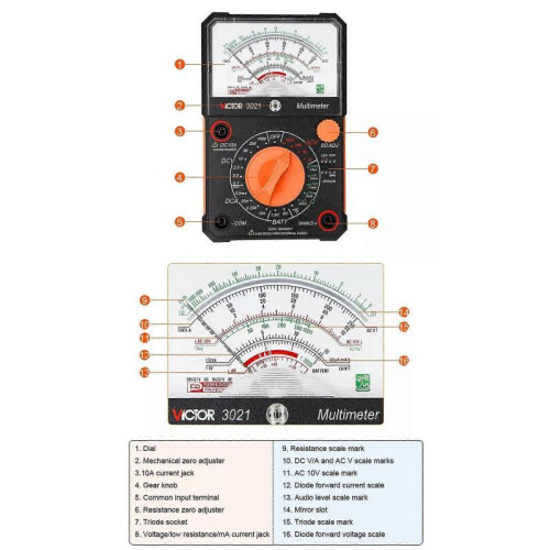 (VC3021) Victor Analog Measuring Device Multimeter Meter Multitester Fuse Diode Protection DC&AC js 1