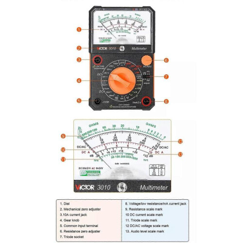 (VC3021) Victor Analog Measuring Device Multimeter Meter Multitester Fuse Diode Protection DC&AC js 2