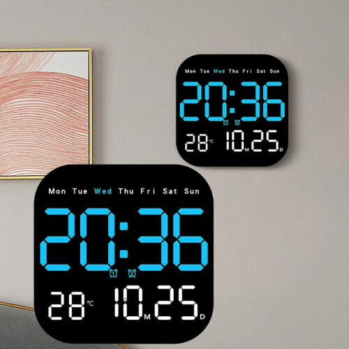 LED Square Digital Wall Clock with Remote Control, Temperature, Date & Week Display js 2