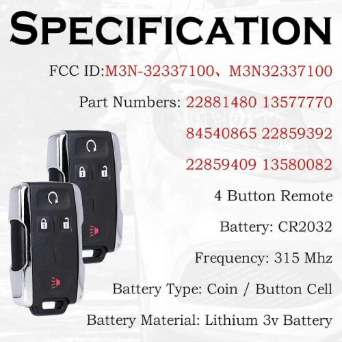 Keyless Entry Remote Start Control Key Fob Replacement Fits for Chevy Silverado 1