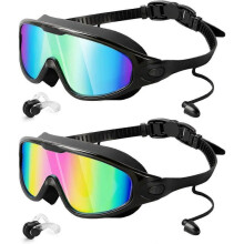 Swim Goggles 2 Pack, Wide View Anti Fog&UV Swimming Goggles for Audlt, No Leaking Swim Gla