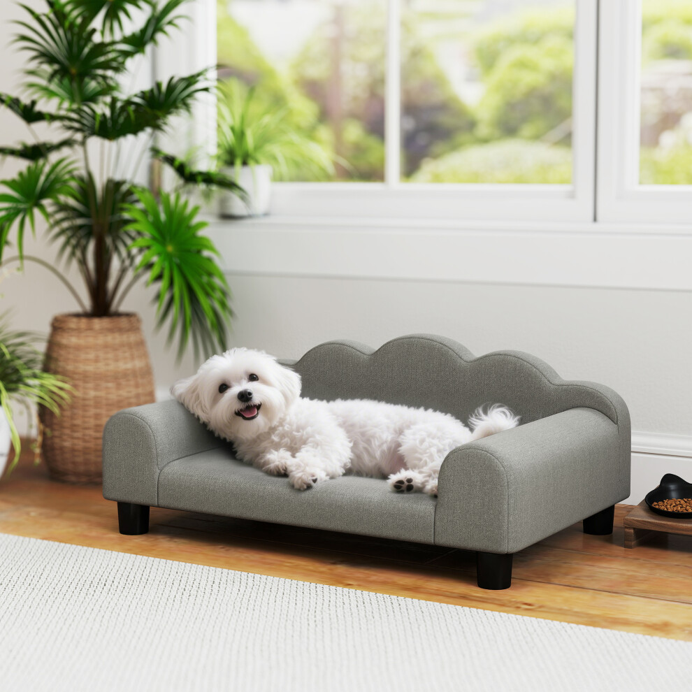 Pawhut Dog Sofa Bed, Cat Sofa With Backrest, Armrest, For Small Dogs, Grey