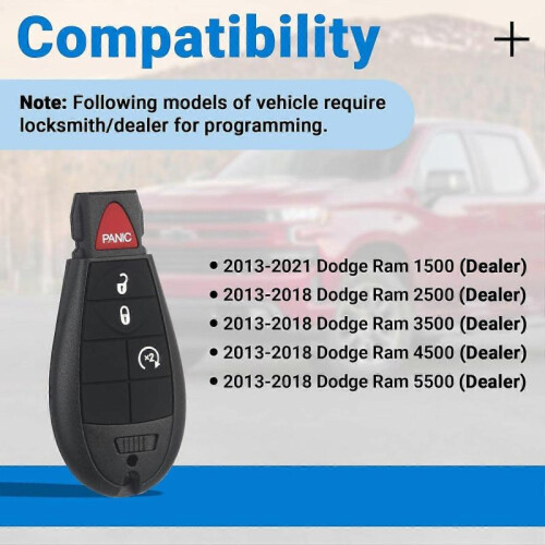 Key Fob Replacement Compatible with 2013-2021 Dodge Ram 1500 2013-2018 Ram 2500 1