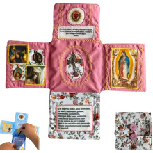 (Pink) Handcrafted Pocket Devotional - Faith Edition Cross-Shaped Fabric Pouch Sewing Pocket Devotional with Cross Saint Images Prayers