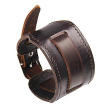 2025 Latest Model  Trendy Men Wide Genuine Leather Bracelet Brown Wide Cuff