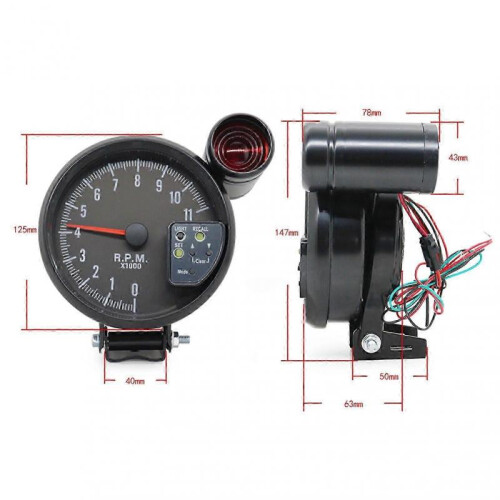 high quality  5 Tachometer Gauge Black 7 Colors Backlight with Shift Light Peak 1