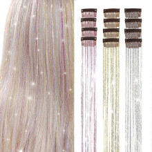(Three-color) Ubeleco Black Hair Tinsel 12Pcs Clip in Hair Accessories 20.5 Inch Fairy Hair