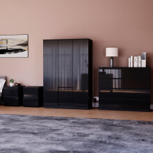 (Black) Glinton 4pc Bedroom Furniture Set High Gloss (10)