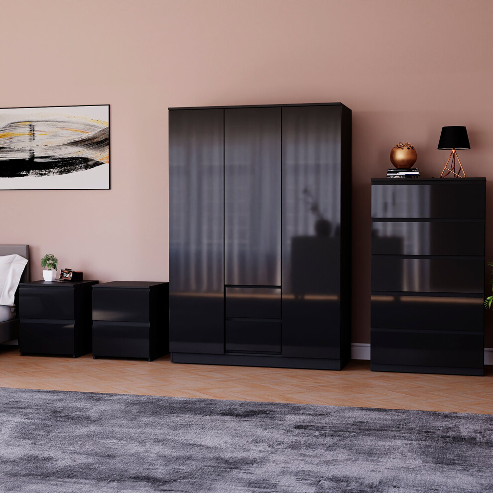 (Black) Glinton 4pc Bedroom Furniture Set High Gloss (8)