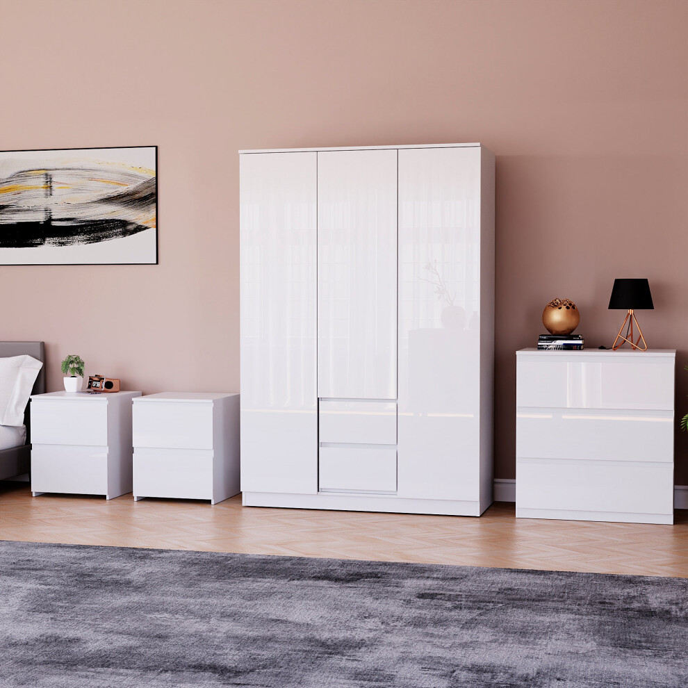 (White) Glinton 4pc Bedroom Furniture Set High Gloss (6)