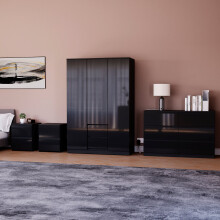 (Black) Glinton 4pc Bedroom Furniture Set High Gloss (9)