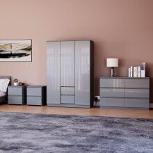 (Grey) Glinton 4pc Bedroom Furniture Set High Gloss (9)