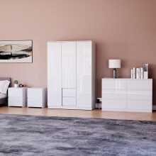 (White) Glinton 4pc Bedroom Furniture Set High Gloss (9)