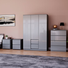 (Grey) Glinton 4pc Bedroom Furniture Set High Gloss (7)