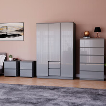 (Grey) Glinton 4pc Bedroom Furniture Set High Gloss (8)
