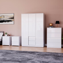 (White) Glinton 4pc Bedroom Furniture Set High Gloss (7)