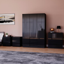 (Black) Glinton 4pc Bedroom Furniture Set High Gloss (6)