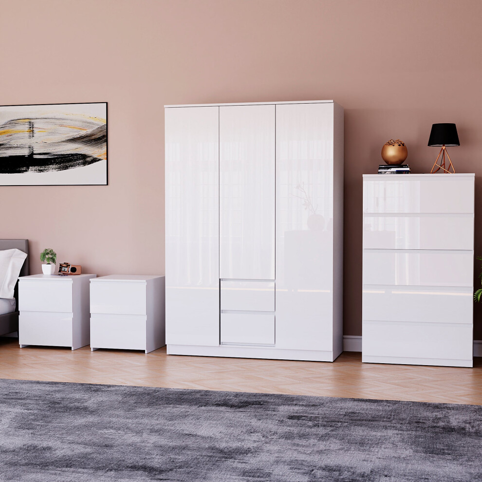 (White) Glinton 4pc Bedroom Furniture Set High Gloss (8)
