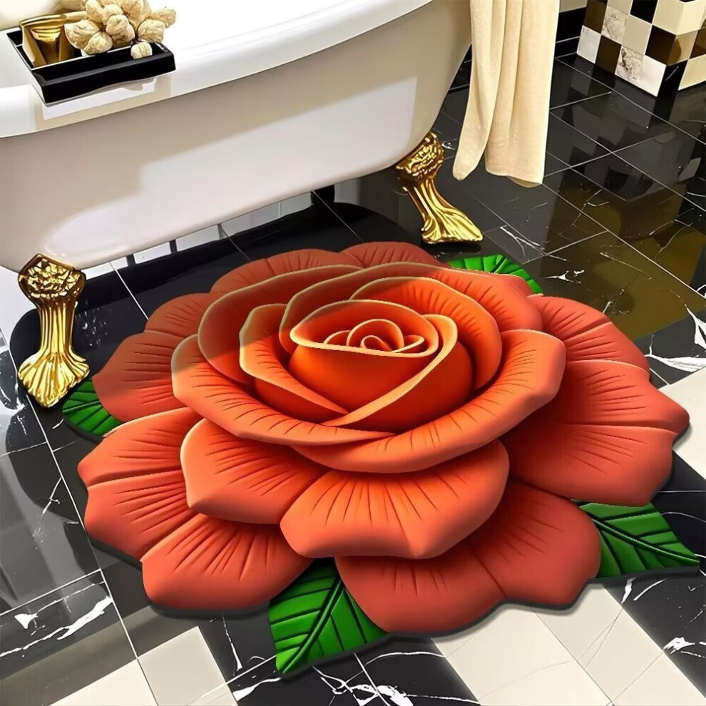(Orange,40*40cm)Tapis de sol imprimé fleurs roses salle de bain absorbant l'eau tapis de pied maison antidérapant
