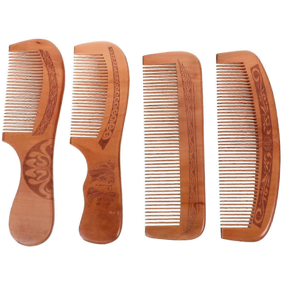 Kikidex Unisex Peach (As Show, One Size) 4Pcs Wood Massage Comb Fine Teeth Comb Useful Hair Styling Hair Comb