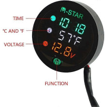 (As show, One size) Waterproof Night Vision Motorcycle Meter LED Digital Display Voltmeter Voltage Volt Temperature Display Time LED 3 In 1 Cyclist store