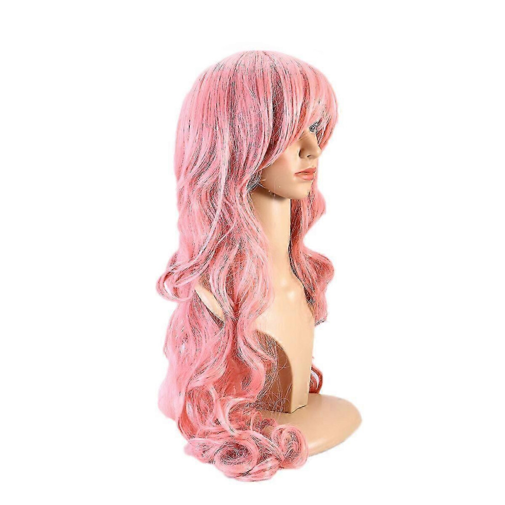 Kikidex Unisex Pink (As Show, One Size) 80 Cm Colorful Long Wave Curly Hair Wigs With Bangs Cosplay Wig Lolita Style Anime Cosplay Wigs(Pink)