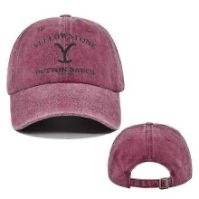 (Wine) Yellowstone Dutton Ranch Vintage Baseball Cap - Distressed UV Protection Snapback Hat