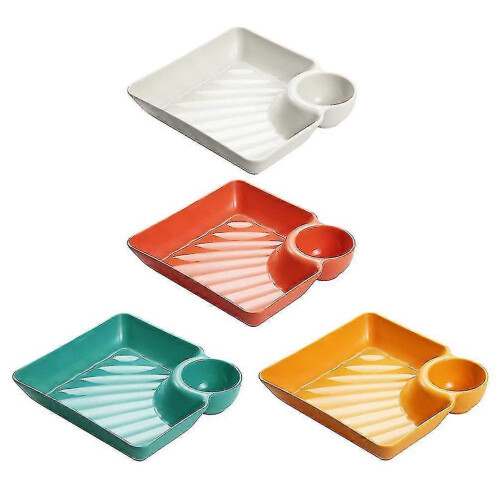 (As show, One size) Dumpling Dishes Set  4pcs Plastic Dinner Plates in Simple Style 2