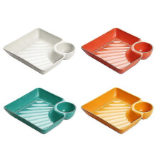 (As show, One size) Dumpling Dishes Set 4pcs Plastic Dinner Plates in Simple Style