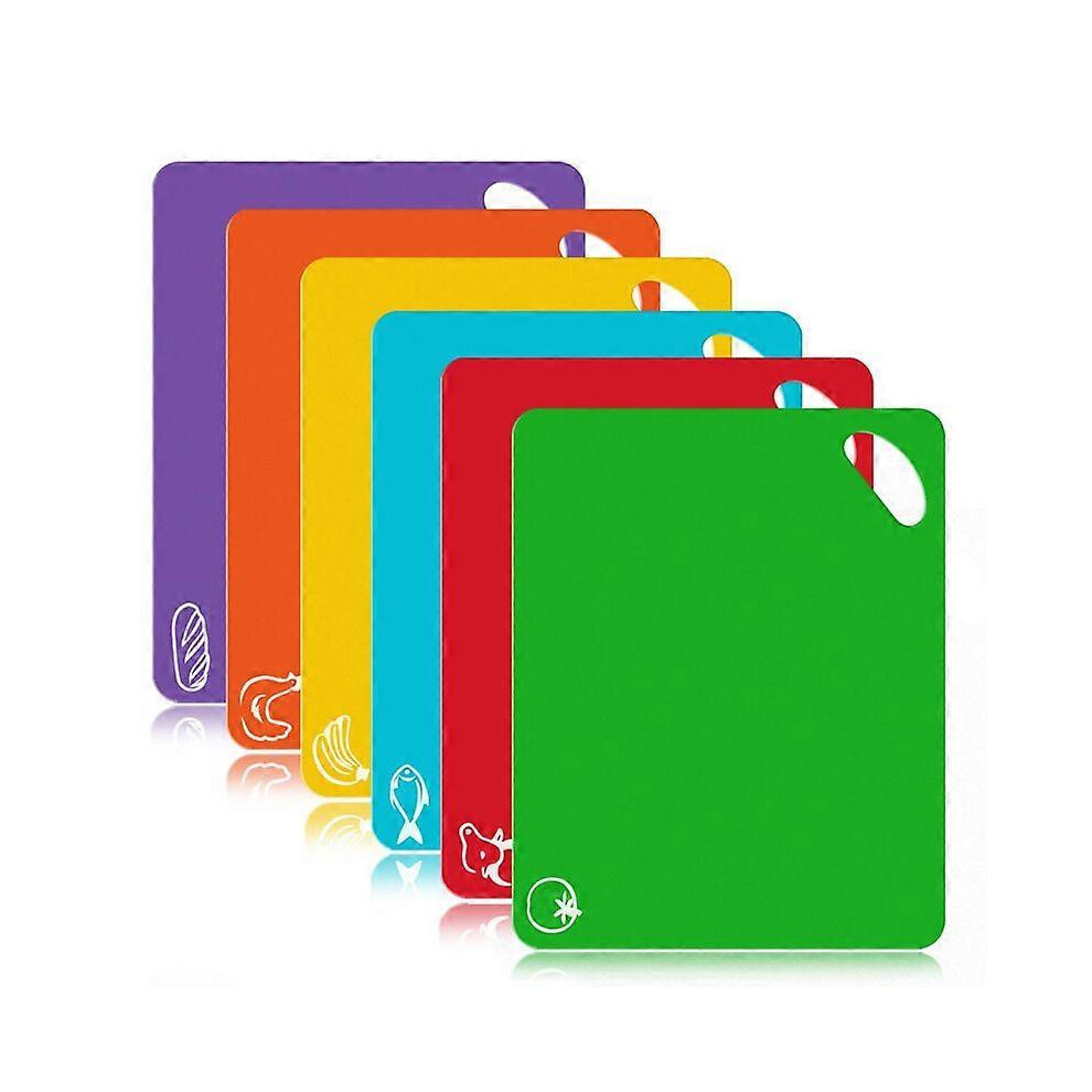 (As show, One size) Extra Thick 6-Piece Cutting Board Set, Colorful Mats with Food Icons, Easy to Clean-image-OPC-PHJK68N-NEW