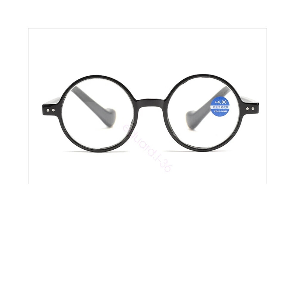 (Black, +3.00 strength) Vintage Retro Reading Glasses Anti Blue Light Round Readers New