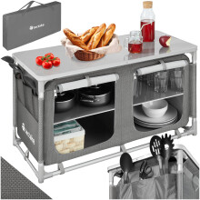 (grey) Camping Kitchen Folding Table Unit Storage Outdoor Stand Cooking Carry Bag