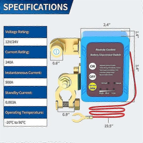 12V 240A Remote Battery Disconnect Switch, Automatic Power Off Switch Car Truck Boat Remote Control Switch 1