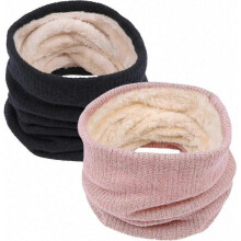 (G-black pink) Infinity Scarf Winter Double-Layer Neck Warmer Knit Fleece Lined Circle Loop Scarves Gifts Premium
