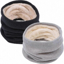 (H-black grey) Infinity Scarf Winter Double-Layer Neck Warmer Knit Fleece Lined Circle Loop Scarves Gifts Premium