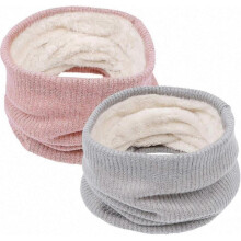 (F-grey pink) Infinity Scarf Winter Double-Layer Neck Warmer Knit Fleece Lined Circle Loop Scarves Gifts Premium