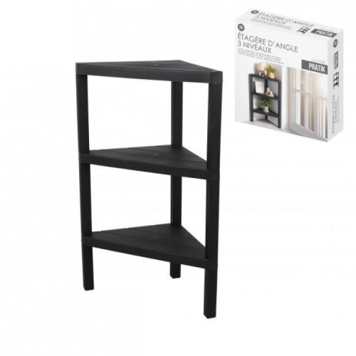 3 Tier Black Corner Storage Shelf with Compact Design