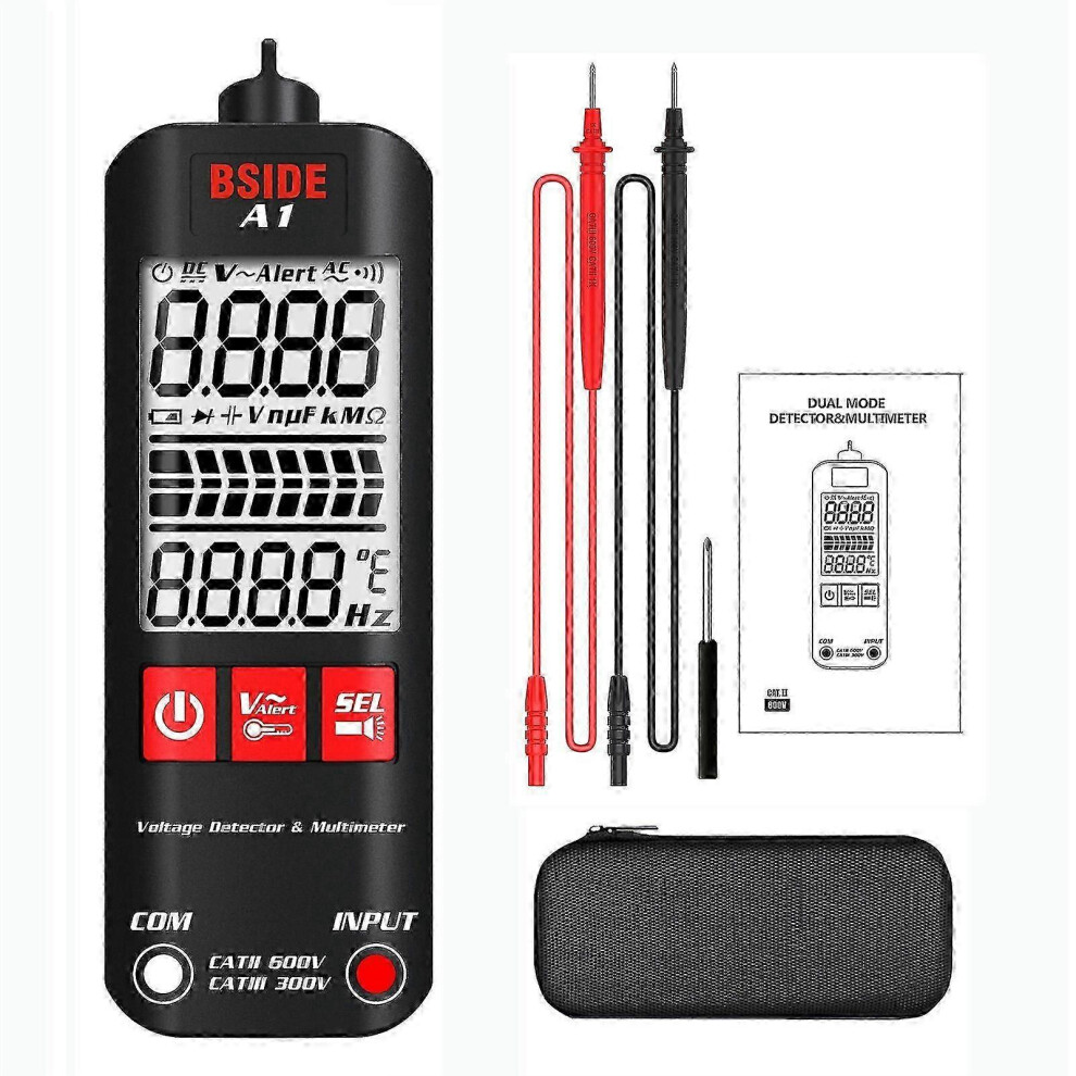 (As Show, One Size) Bside A1 Mini Multimeter Lcd Digital Tester Voltage Detector 2000 Counts Dc/Ac Voltage Frequency Resistance Ncv Continuity Live Wi 4631898203028