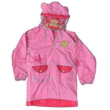 (As show, One size) Waterproof Hooded Rain Poncho Coat For Kids With Backpack Pockets - Size M (Pink)