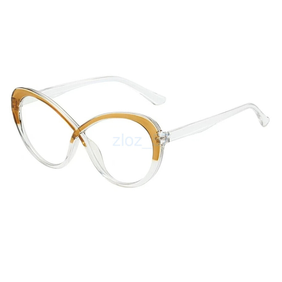 (Yellow+Clear, +3.00 strength) Anti Blue Light Oversized Reading Glasses for Women Square Frame New