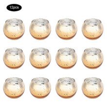 (As show, One size) 12pcs Elegant Gold Tea Light Candle Holder Glass Home Party Candlestick Decoration